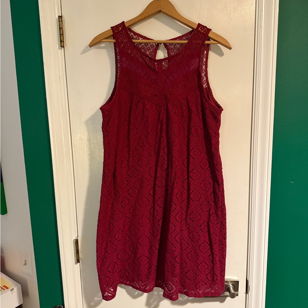 Xhilaration Burgundy Lined Lace Shift Dress Women’s XL Sleeveless